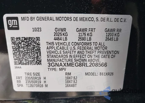 2024 Chevrolet Equinox Fwd Rs из США, поврежденный, VIN 3GNAXMEG8RL208566